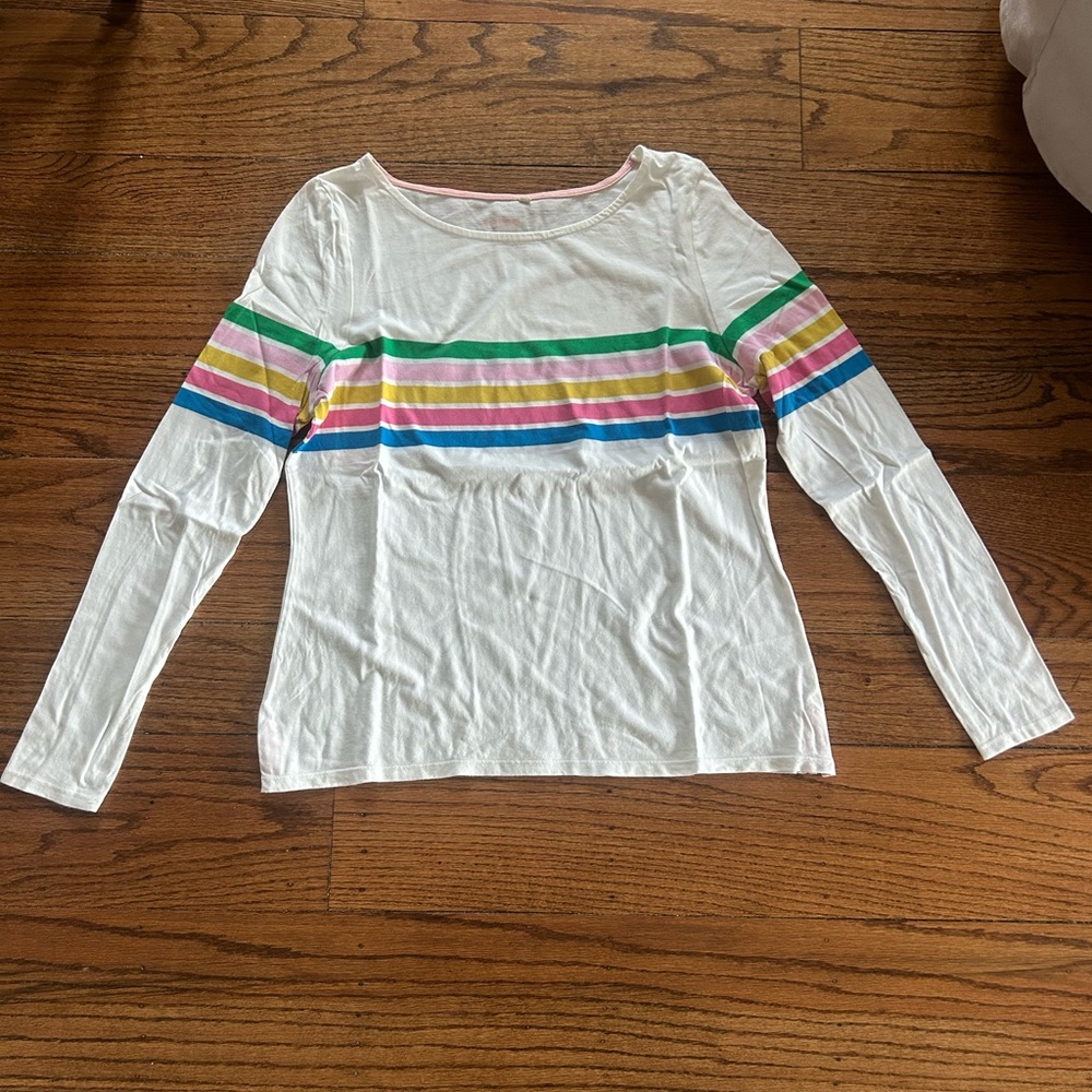 Boden, size 10, white with colorful stripes, long sleeved t-shirt